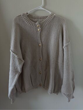 Beige Oatmeal Knit Button Front Cardigan Sweater Size M